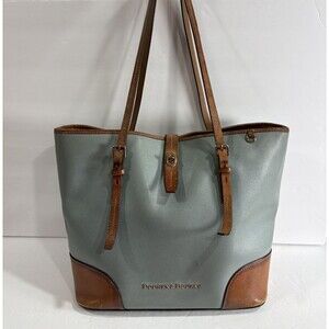 Dooney & Bourke Pebbled Leather Tote Handbag Blue / Brown Large